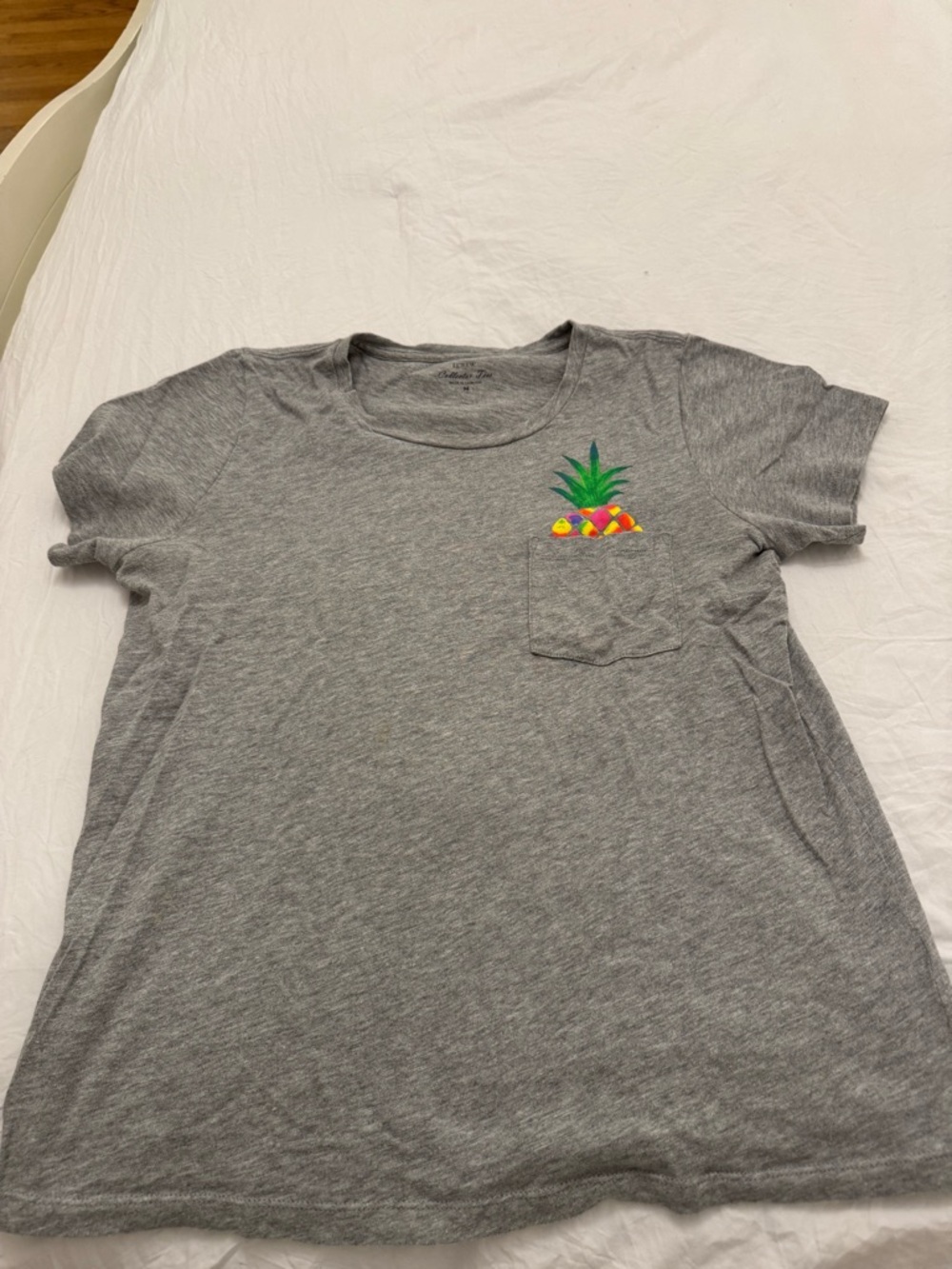 J. Crew Gray Short-Sleeve Tee with Pineapple Pocket Art